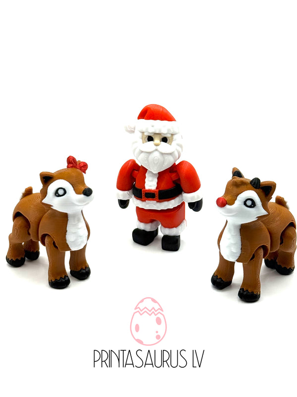 Mini Santa and Reindeer - 3D Printed Articulated Santa and Reindeer